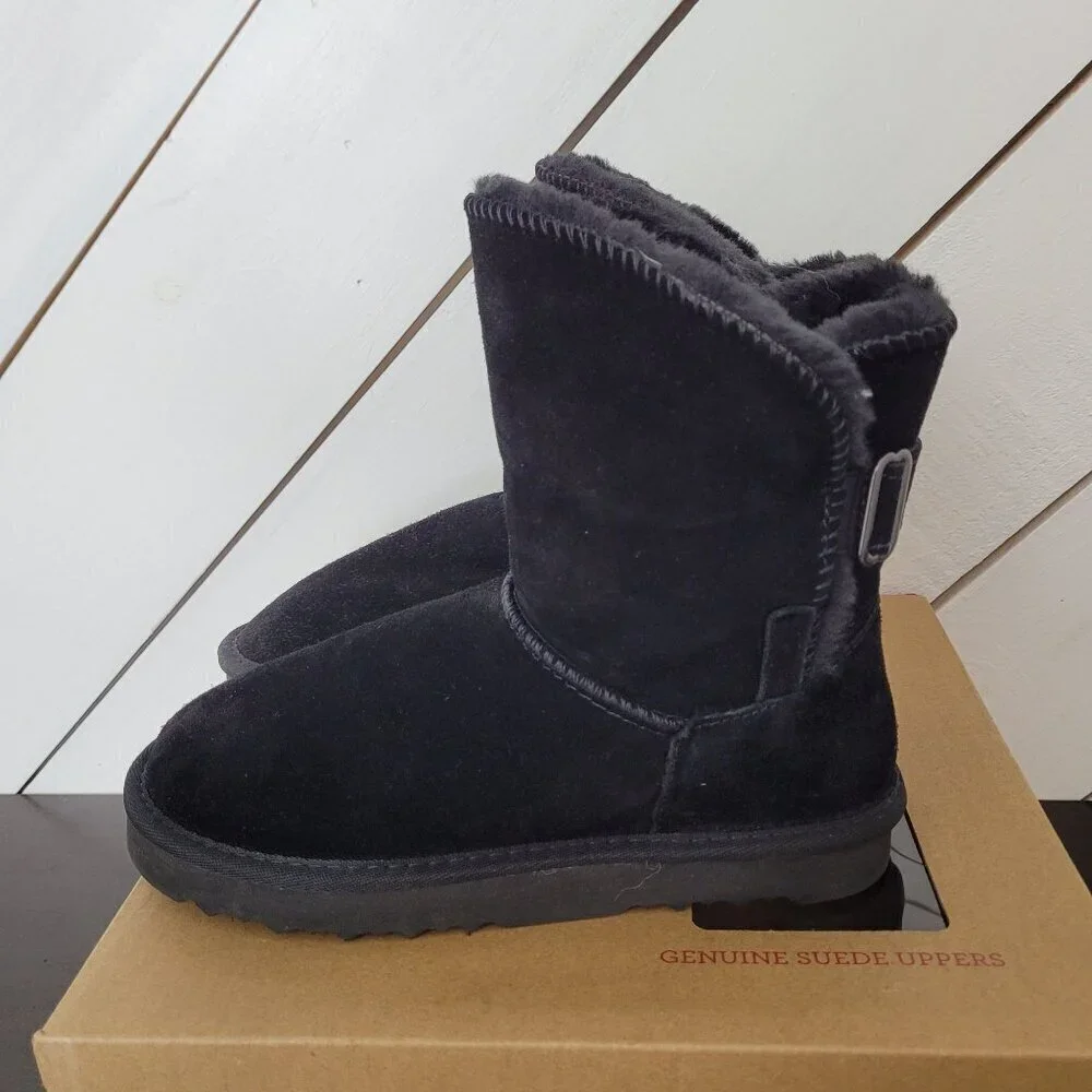 NEW Style & Co Teenyy Genuine Suede Winter Boots  Faux Fur Lining Black Size 7M